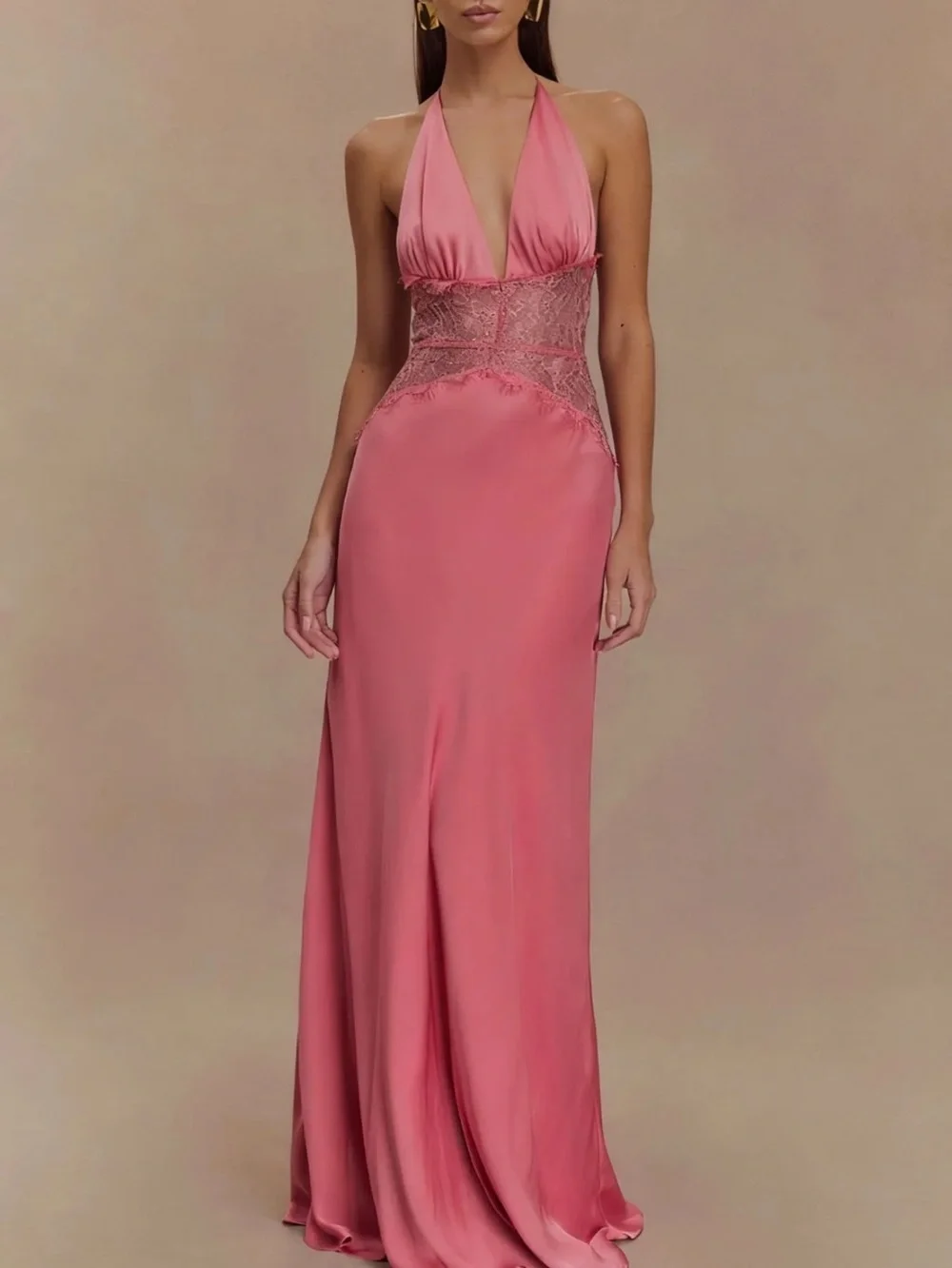 Jolie Rose-Pink Halter Lace Waist Wedding Gown